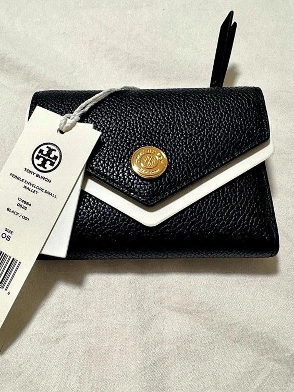 Tory Burch Pebble Envelope Small Black Wallet Black NWT